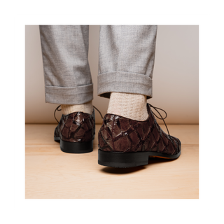 Marco Di Milano Olivieri Men's Shoes Brown Exotic Pirarucu Leather Whole cut Oxfords (MDM1028)
