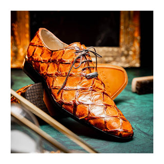 Marco Di Milano Olivieri Men's Shoes Brandy Exotic Pirarucu Leather Whole cut Oxfords (MDM1028)