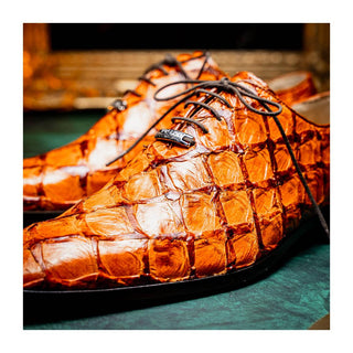 Marco Di Milano Olivieri Men's Shoes Brandy Exotic Pirarucu Leather Whole cut Oxfords (MDM1028)