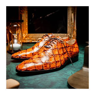 Marco Di Milano Olivieri Men's Shoes Brandy Exotic Pirarucu Leather Whole cut Oxfords (MDM1028)