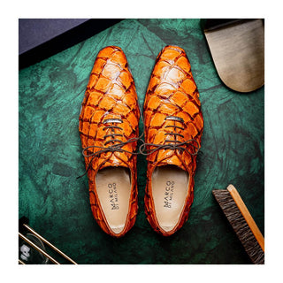 Marco Di Milano Olivieri Men's Shoes Brandy Exotic Pirarucu Leather Whole cut Oxfords (MDM1028)