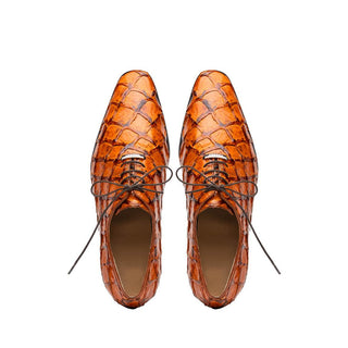 Marco Di Milano Olivieri Men's Shoes Brandy Exotic Pirarucu Leather Whole cut Oxfords (MDM1028)