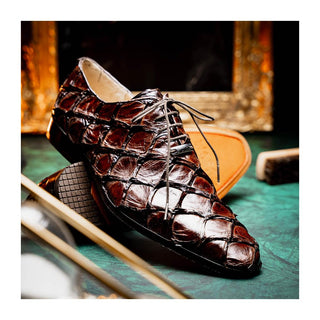 Marco Di Milano Olivieri Men's Shoes Brown Exotic Pirarucu Leather Whole cut Oxfords (MDM1028)