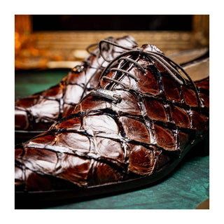 Marco Di Milano Olivieri Men's Shoes Brown Exotic Pirarucu Leather Whole cut Oxfords (MDM1028)