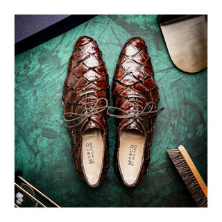 Marco Di Milano Olivieri Men's Shoes Brown Exotic Pirarucu Leather Whole cut Oxfords (MDM1028)