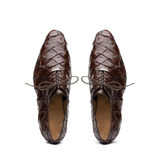 Marco Di Milano Olivieri Men's Shoes Brown Exotic Pirarucu Leather Whole cut Oxfords (MDM1028)