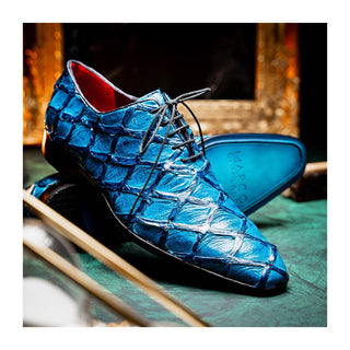 Marco Di Milano Olivieri Men's Shoes Blue Exotic Pirarucu Leather Whole cut Oxfords (MDM1028)
