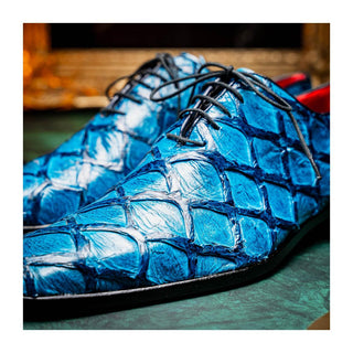 Marco Di Milano Olivieri Men's Shoes Blue Exotic Pirarucu Leather Whole cut Oxfords (MDM1028)