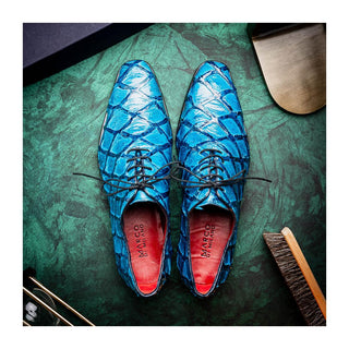 Marco Di Milano Olivieri Men's Shoes Blue Exotic Pirarucu Leather Whole cut Oxfords (MDM1028)