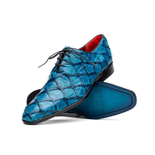 Marco Di Milano Olivieri Men's Shoes Blue Exotic Pirarucu Leather Whole cut Oxfords (MDM1028)