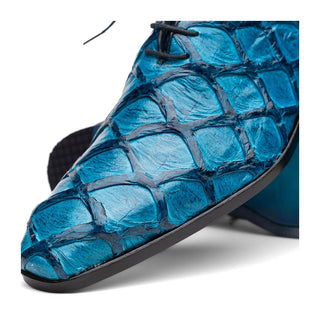 Marco Di Milano Olivieri Men's Shoes Blue Exotic Pirarucu Leather Whole cut Oxfords (MDM1028)