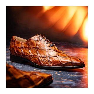 Marco Di Milano Olivieri Men's Shoes Cognac Exotic Pirarucu Leather Whole cut Oxfords (MDM1028)
