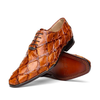 Marco Di Milano Olivieri Men's Shoes Cognac Exotic Pirarucu Leather Whole cut Oxfords (MDM1028)