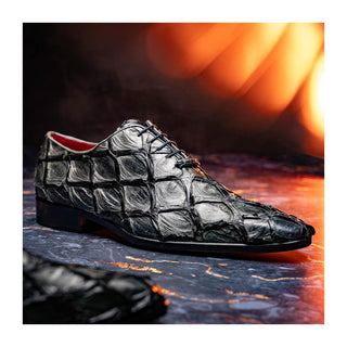 Marco Di Milano Olivieri Men's Shoes Gray Exotic Pirarucu Leather Whole cut Oxfords (MDM1028)