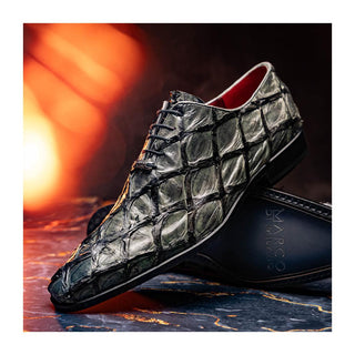 Marco Di Milano Olivieri Men's Shoes Gray Exotic Pirarucu Leather Whole cut Oxfords (MDM1028)