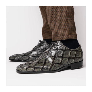 Marco Di Milano Olivieri Men's Shoes Gray Exotic Pirarucu Leather Whole cut Oxfords (MDM1028)