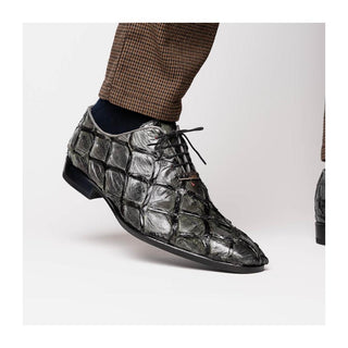 Marco Di Milano Olivieri Men's Shoes Gray Exotic Pirarucu Leather Whole cut Oxfords (MDM1028)