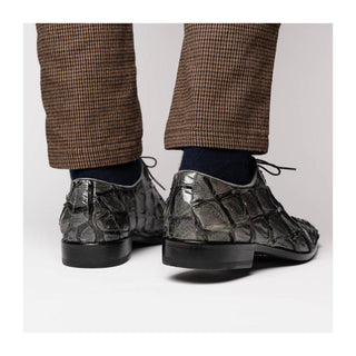 Marco Di Milano Olivieri Men's Shoes Gray Exotic Pirarucu Leather Whole cut Oxfords (MDM1028)