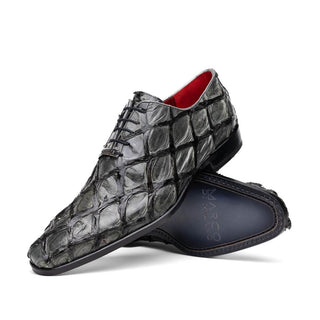 Marco Di Milano Olivieri Men's Shoes Gray Exotic Pirarucu Leather Whole cut Oxfords (MDM1028)