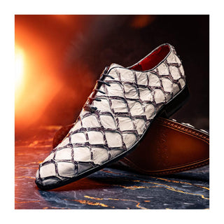 Marco Di Milano Olivieri Men's Shoes Newspaper Exotic Pirarucu Leather Whole cut Oxfords (MDM1028)