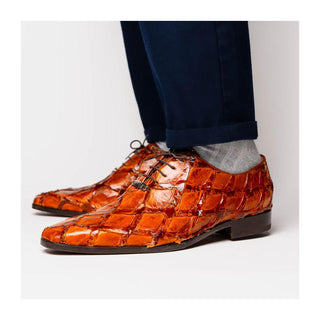 Marco Di Milano Olivieri Men's Shoes Cognac Exotic Pirarucu Leather Whole cut Oxfords (MDM1028)