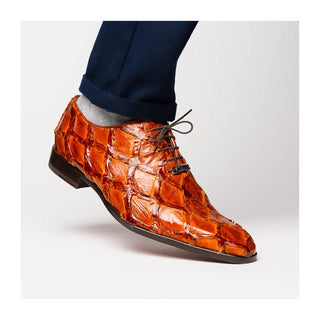 Marco Di Milano Olivieri Men's Shoes Cognac Exotic Pirarucu Leather Whole cut Oxfords (MDM1028)