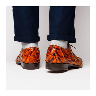 Marco Di Milano Olivieri Men's Shoes Cognac Exotic Pirarucu Leather Whole cut Oxfords (MDM1028)
