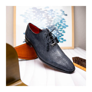 Marco Di Milano Pannuci Men's Shoes Black Exotic Stingray Classic Oxfords (MDM1087)