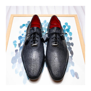 Marco Di Milano Pannuci Men's Shoes Black Exotic Stingray Classic Oxfords (MDM1087)