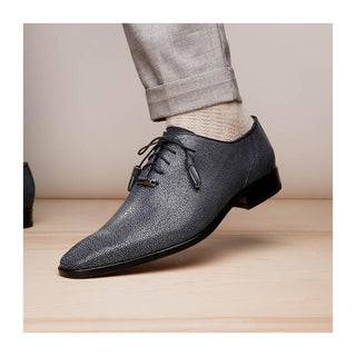 Marco Di Milano Pannuci Men's Shoes Black Exotic Stingray Classic Oxfords (MDM1087)