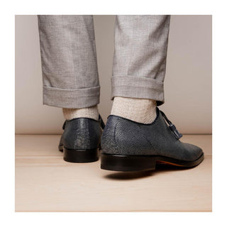 Marco Di Milano Pannuci Men's Shoes Black Exotic Stingray Classic Oxfords (MDM1087)