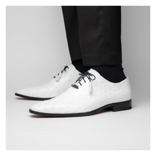 Marco Di Milano Criss Men's Shoes White Exotic Ostrich Quill Oxfords (MDM1073)