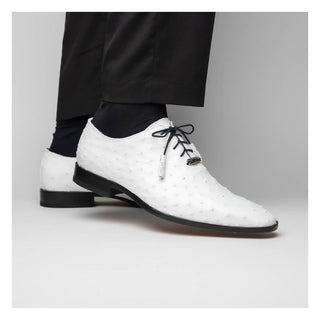 Marco Di Milano Criss Men's Shoes White Exotic Ostrich Quill Oxfords (MDM1073)