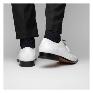 Marco Di Milano Criss Men's Shoes White Exotic Ostrich Quill Oxfords (MDM1073)