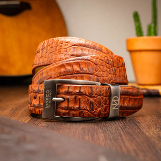 Marco Di Milano Riccardo Men's Brandy Genuine Crocodile Belts (MDMB1050)