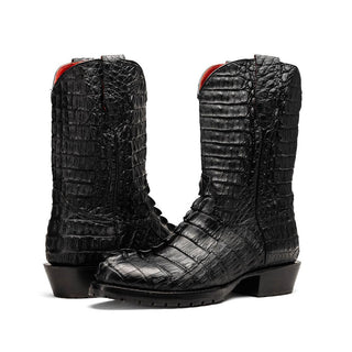 Marco Di Milano Marlboro Men's Shoes Black Exotic Crocodile / Hornback Cowboy Boots (MDM1203)
