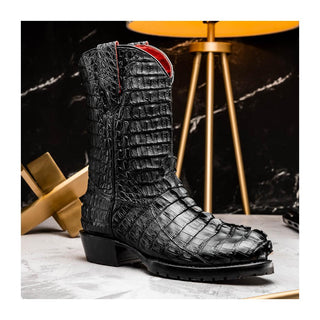 Marco Di Milano Marlboro Men's Shoes Black Exotic Crocodile / Hornback Cowboy Boots (MDM1203)