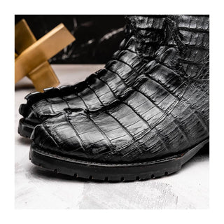 Marco Di Milano Marlboro Men's Shoes Black Exotic Crocodile / Hornback Cowboy Boots (MDM1203)