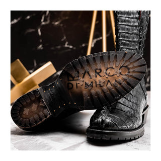 Marco Di Milano Marlboro Men's Shoes Black Exotic Crocodile / Hornback Cowboy Boots (MDM1203)