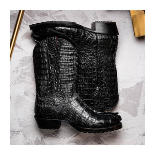Marco Di Milano Marlboro Men's Shoes Black Exotic Crocodile / Hornback Cowboy Boots (MDM1203)