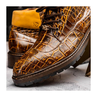 Marco Di Milano Potenza Men's Shoes Mustard & Brown Exotic Crocodile / Leather Lace Up Boots (MDM1202)