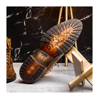 Marco Di Milano Potenza Men's Shoes Mustard & Brown Exotic Crocodile / Leather Lace Up Boots (MDM1202)