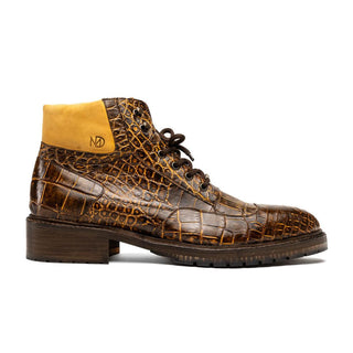 Marco Di Milano Potenza Men's Shoes Mustard & Brown Exotic Crocodile / Leather Lace Up Boots (MDM1202)