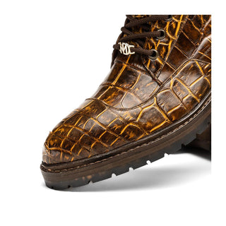 Marco Di Milano Potenza Men's Shoes Mustard & Brown Exotic Crocodile / Leather Lace Up Boots (MDM1202)
