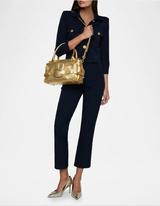 Sergio Rossi Gold Leather Double-Divider Zip-Top Satchel (SR1105)