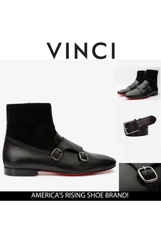 Vinci Preston Suede & Leather Double Monk-Strap Boot - Black