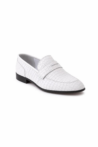Dellamoda luxury image 02 · Corrente 3470C Embossed Leather Penny Loafer - White