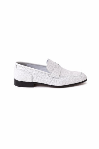 Dellamoda luxury image 03 · Corrente 3470C Embossed Leather Penny Loafer - White