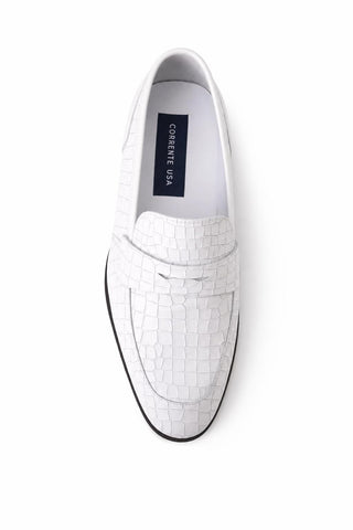 Dellamoda luxury image 05 · Corrente 3470C Embossed Leather Penny Loafer - White