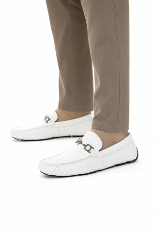 Bolonia Ostrich Driver - White-Dellamoda